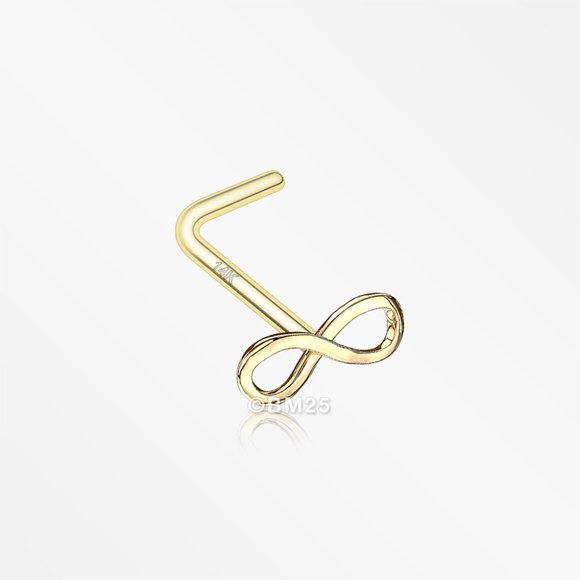 14 Karat Gold Infinity Symbol Top L-Shaped Nose Ring - Picture 5 of 5